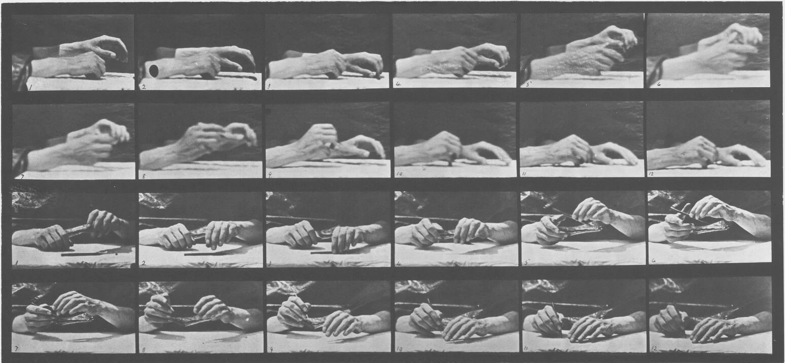 Sequential motion study of one hand passing a pencil to the other